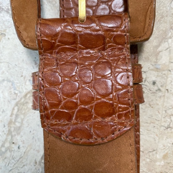 Vintage Classiques for Nordstrom Brown Genuine Leather Croc Embossed Belt 20079 - Picture 5 of 6